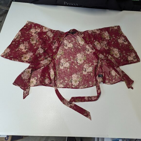 Cecico Size Medium Burgundy Floral Sheer Wrap - Picture 14 of 15